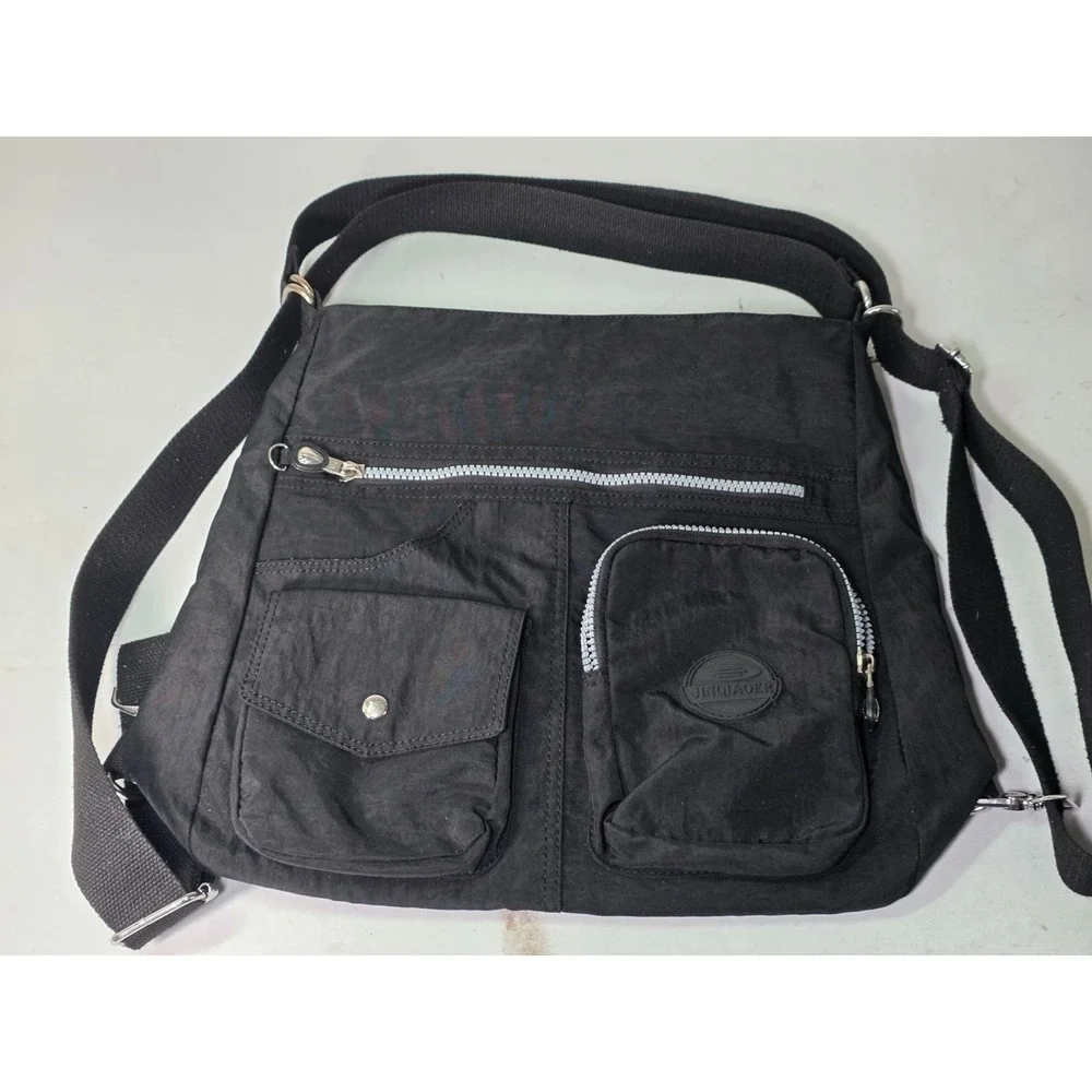 Jinqiaoer Shoulder Bag Backpack Black Multi Pockets Travel Zip Crossbody Bags